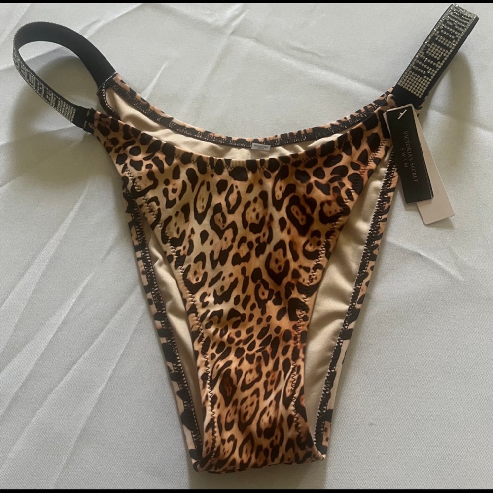 Victorias Secret Brazilian Bombshell Rhinestone Shine Swim Bottom Leopard